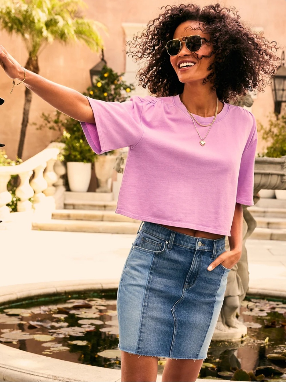Z SUPPLY x EVEREVE Shirred Shoulder Tee in Lilac Boxy Fit XL